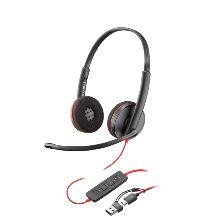 Vista frontal limpia del Poly Blackwire 3220 8X228A6