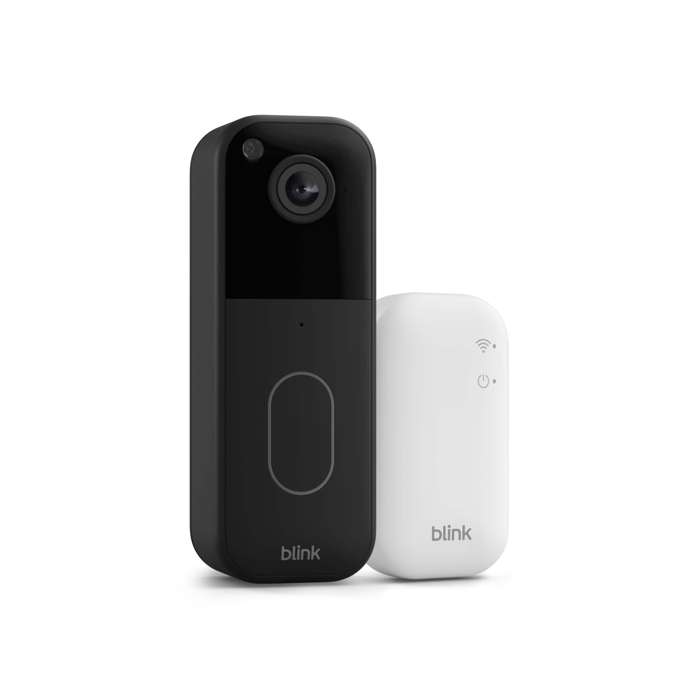 Vista oficial del kit Blink Video Doorbell de segunda generación negro con Sync Module Core