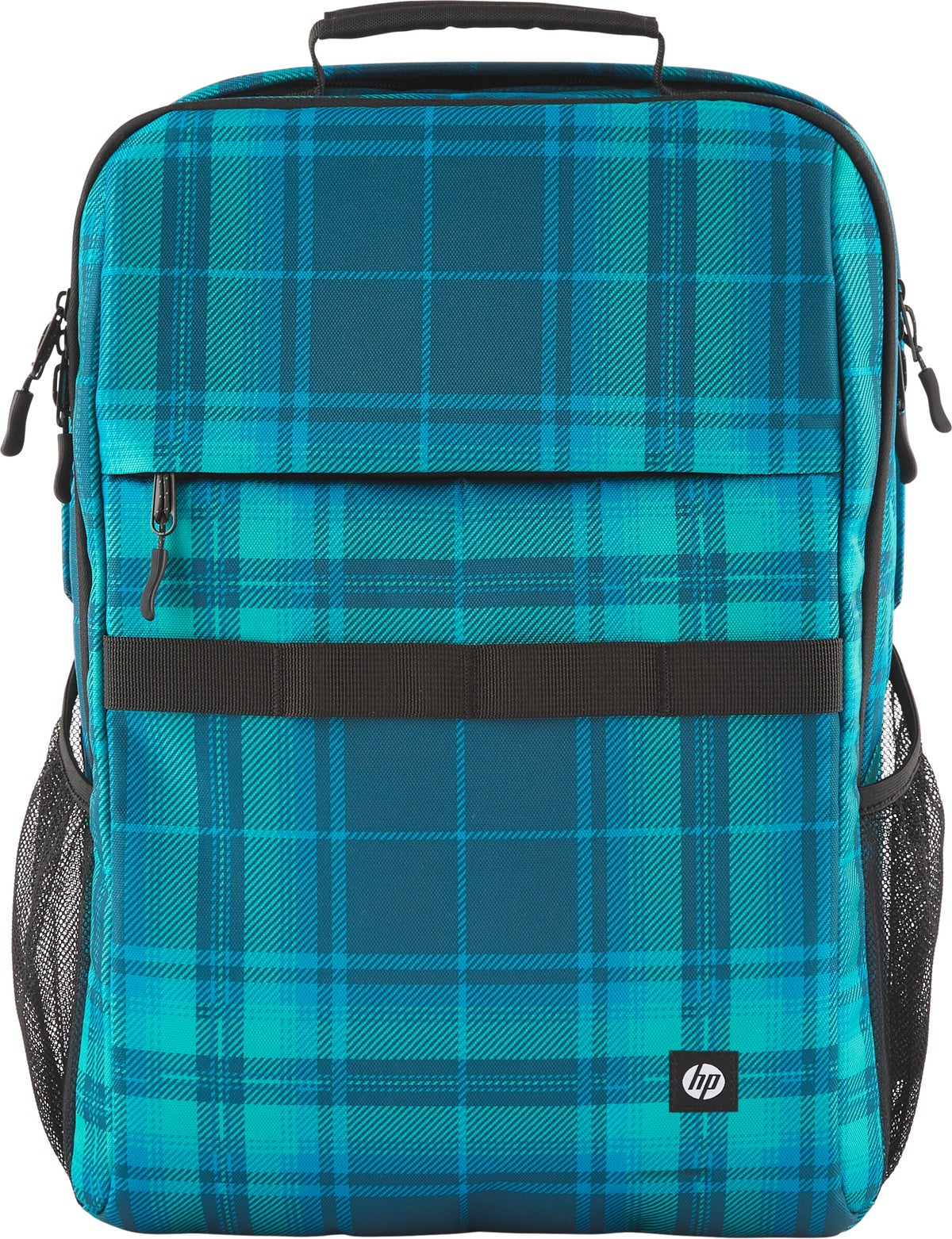 Vista frontal oficial de la mochila HP Campus XL Tartan Plaid 7J594AA