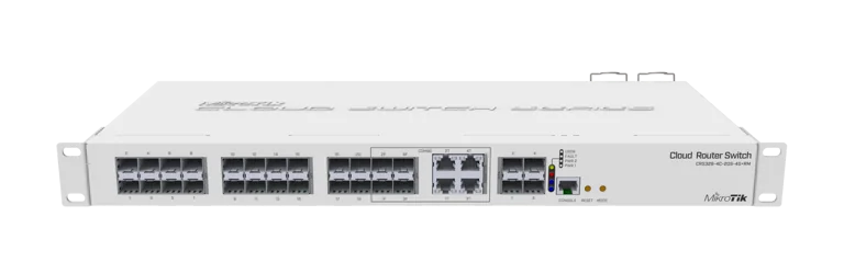 Vista frontal oficial del switch MikroTik CRS328-4C-20S-4S+RM