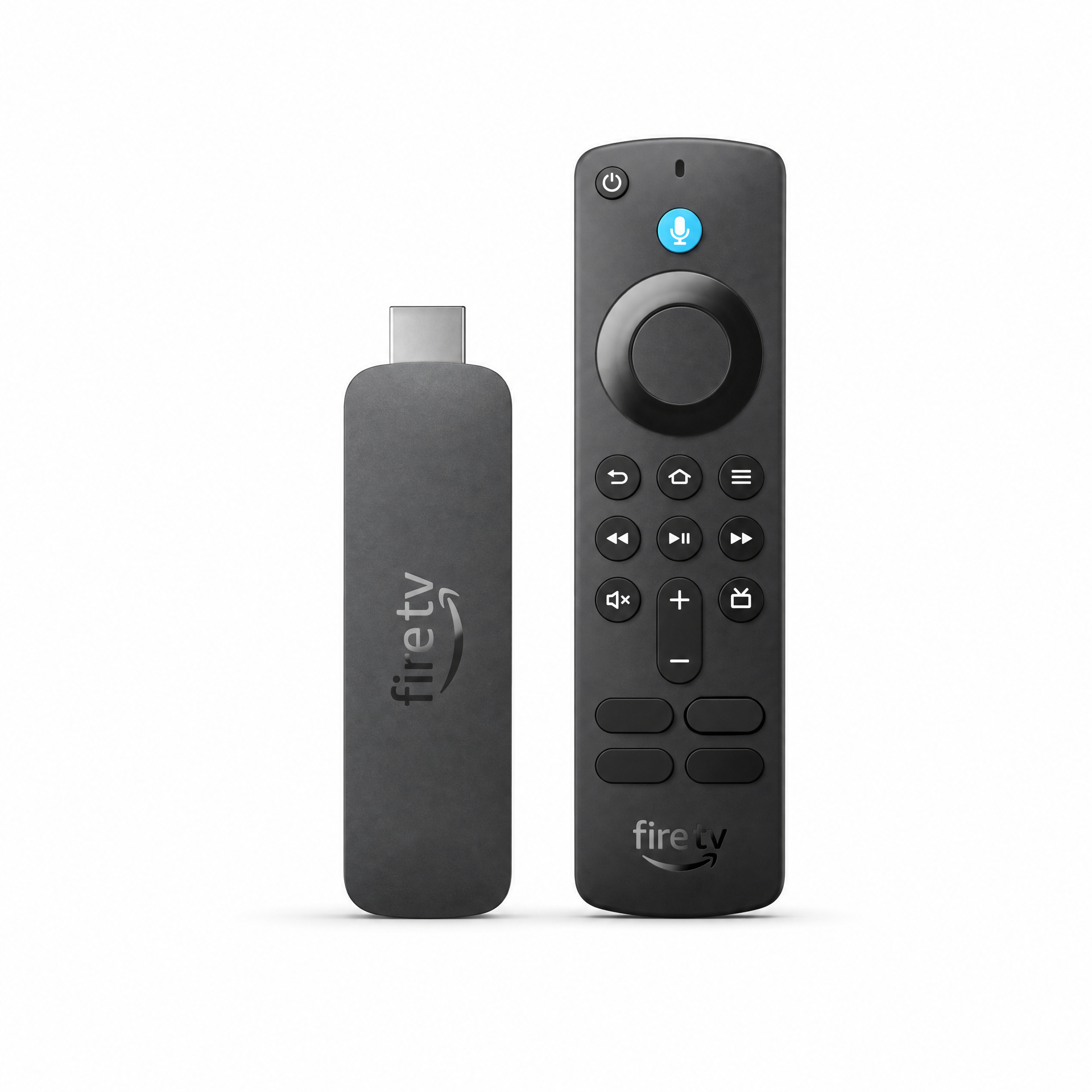 Vista limpia del reproductor Amazon Fire TV Stick 4K Select y su control remoto