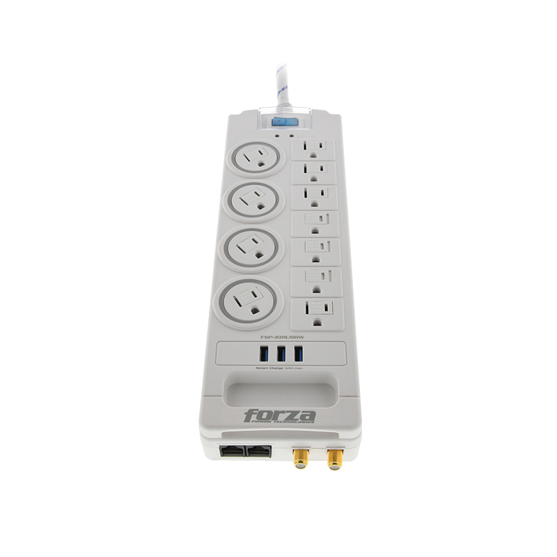 Vista frontal del protector contra sobretensiones Forza FSP-1011USBW