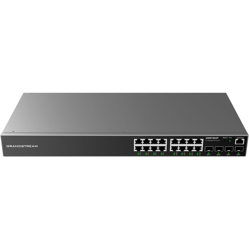 Vista frontal limpia del switch administrable Grandstream GWN7802P