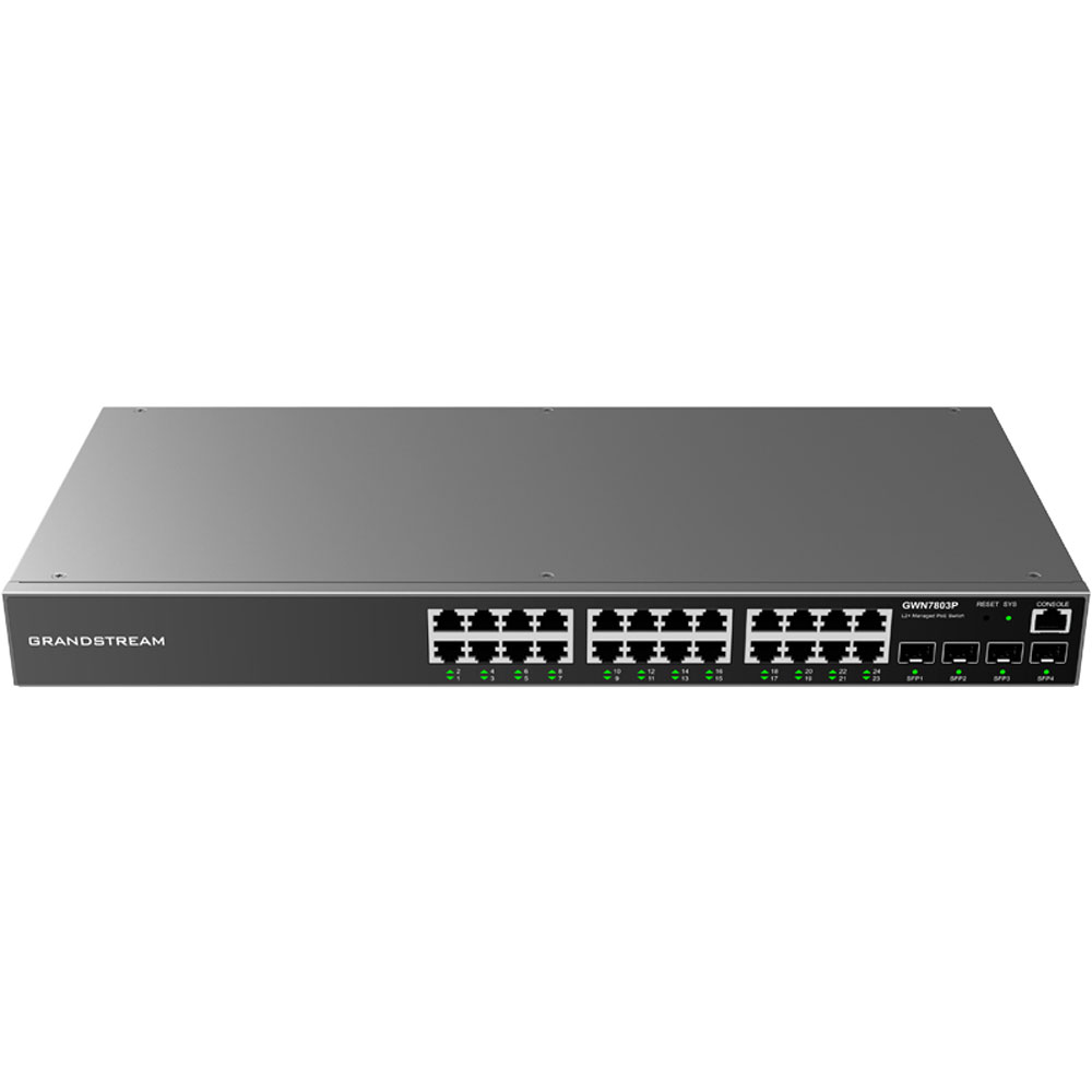 Vista frontal limpia del switch administrable Grandstream GWN7803P