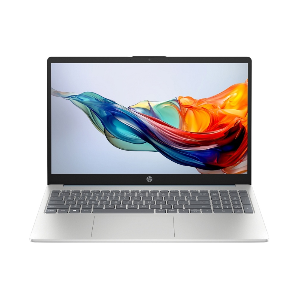 Vista frontal limpia de la laptop HP 15-fc0250la con procesador Ryzen 5