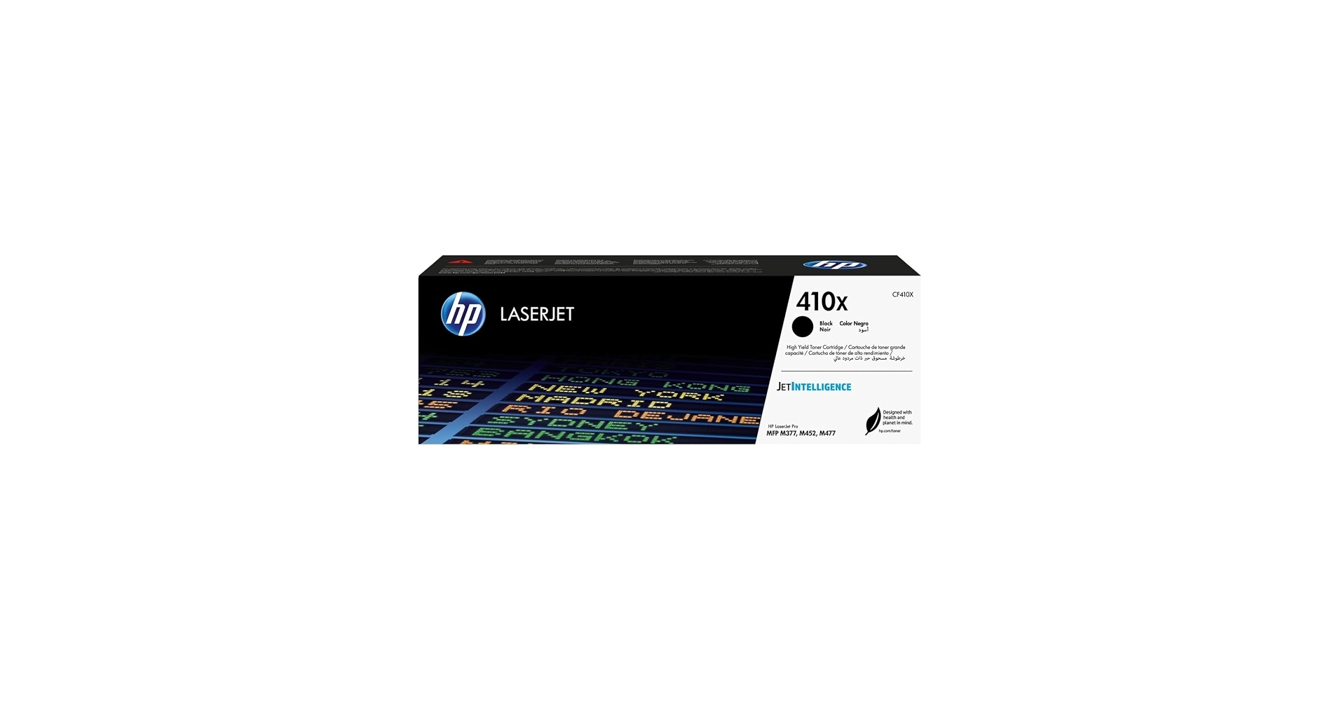 Cartucho de tóner original HP 410X negro CF410X aislado sobre fondo blanco