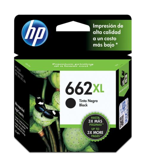 Cartucho original HP 662XL negro CZ105AL aislado sobre fondo blanco