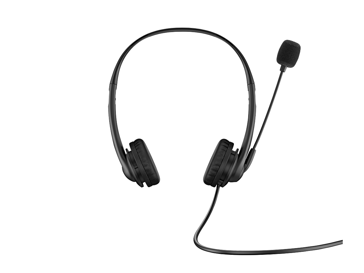 Vista frontal oficial del HP Stereo USB Headset G2 modelo base 428H5AA con micrófono elevado