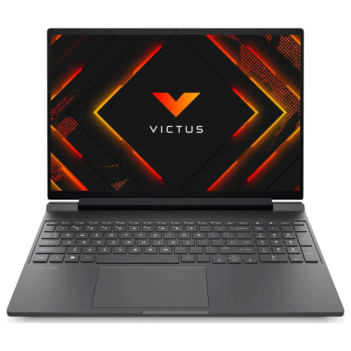 Vista frontal limpia de la laptop HP Victus 15-fb3020la