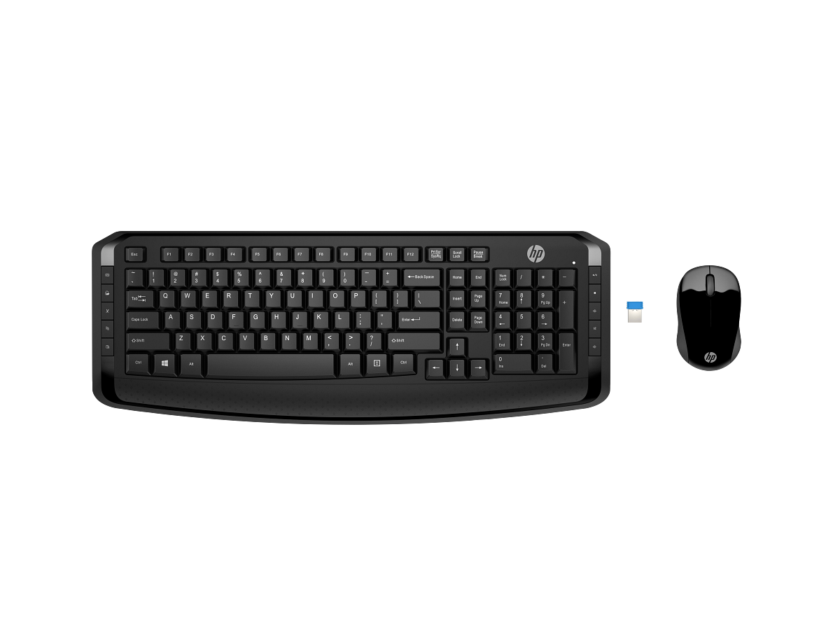 Vista frontal oficial del combo HP Wireless Keyboard and Mouse 300 3ML04AA
