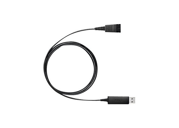 Vista limpia del adaptador Jabra Link 230 con conectores QD y USB-A