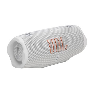 Vista angular frontal del parlante JBL Charge 6 blanco