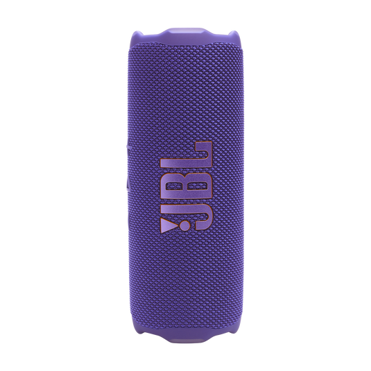 Vista frontal vertical de JBL Flip 7 púrpura