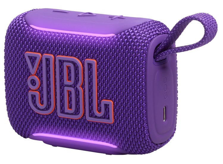 Vista frontal del parlante portátil JBL Go 5 púrpura
