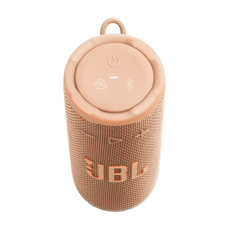 Vista superior frontal del parlante JBL Grip naranja