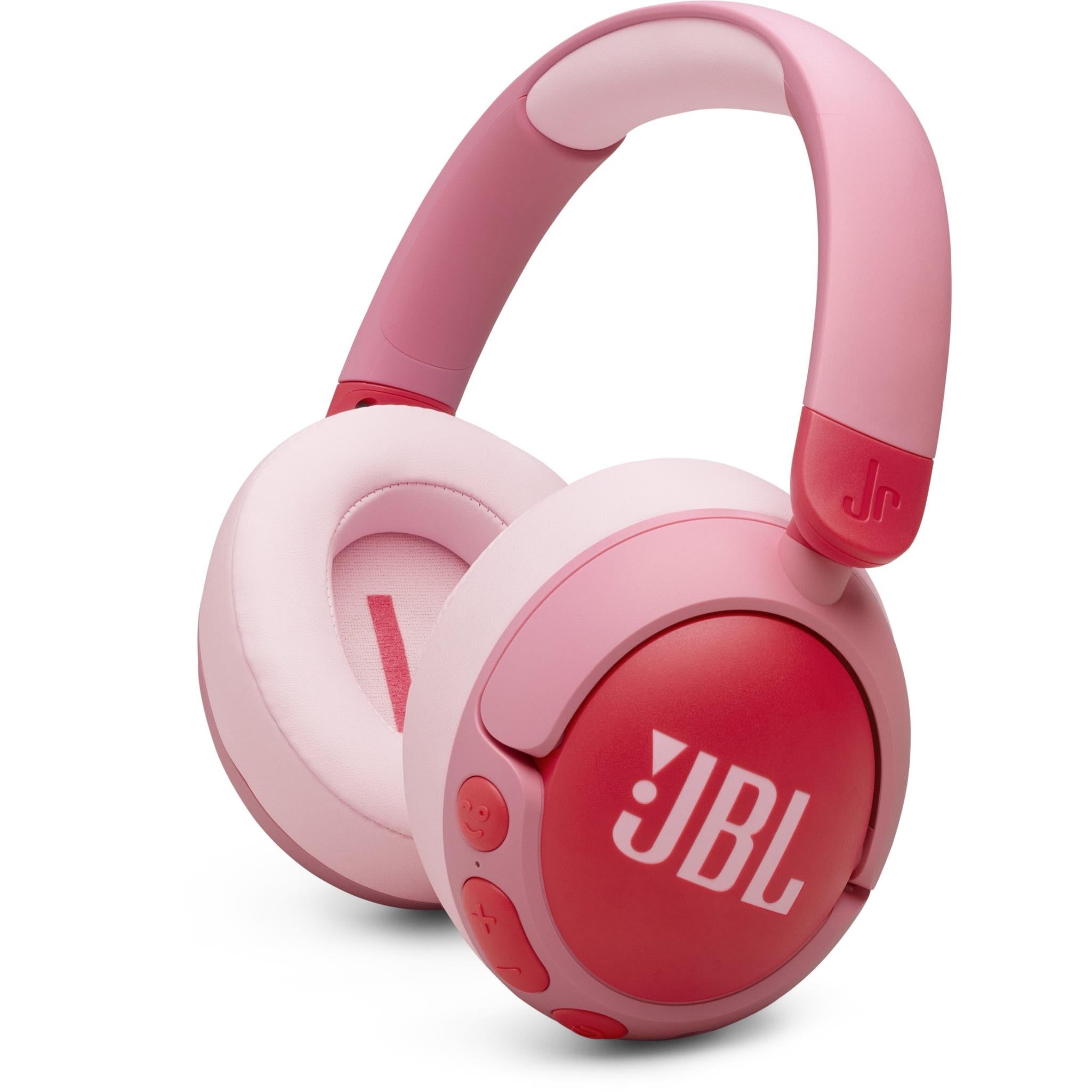 Vista frontal de los audífonos infantiles JBL Junior 470NC rosa