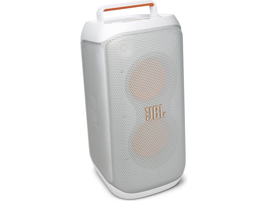 Vista frontal angular de la JBL PartyBox Club 120 blanca