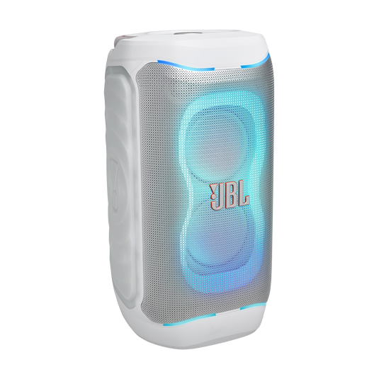 Vista frontal angular del parlante JBL PartyBox 130 blanco