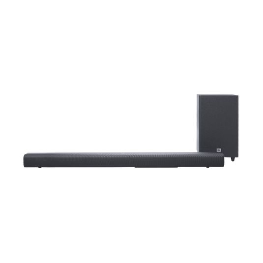 Vista frontal de JBL Cinema SB550 con subwoofer inalámbrico