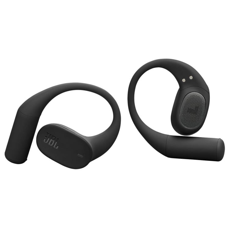Auriculares abiertos JBL Sense Lite negros sobre fondo blanco