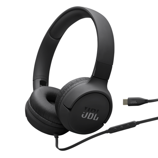 Vista principal de los audífonos JBL Tune 520C USB-C negros con cable