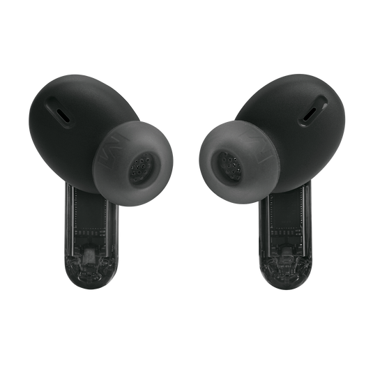 Vista frontal de los auriculares JBL Tune Beam 2 Ghost Black