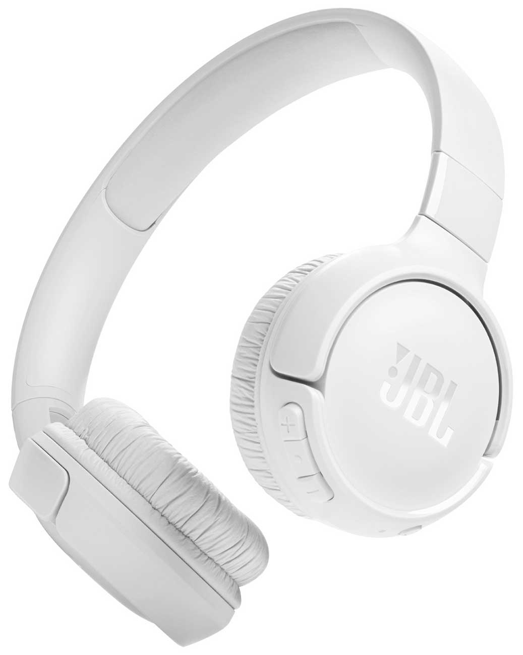 Vista angular de los audífonos inalámbricos JBL Tune 520BT blancos