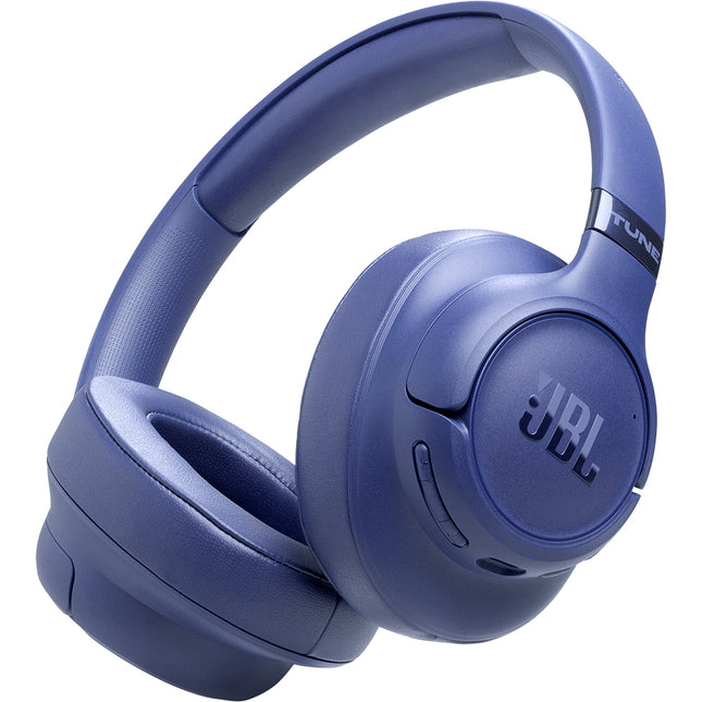 Vista frontal angular de los audífonos JBL Tune 730BT azules