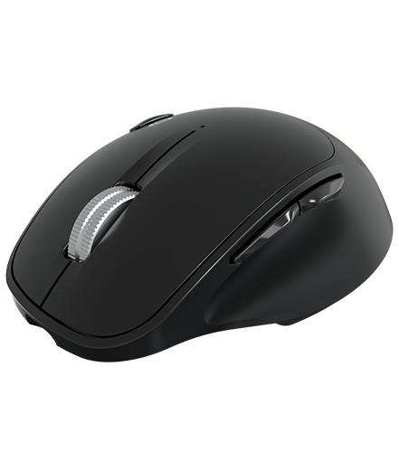 Vista del ratón Klip Xtreme Duotrak KMB-501BK negro sobre fondo blanco