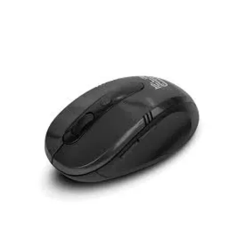Vista del ratón inalámbrico Klip Xtreme Vector KMW-330BK negro sobre fondo blanco