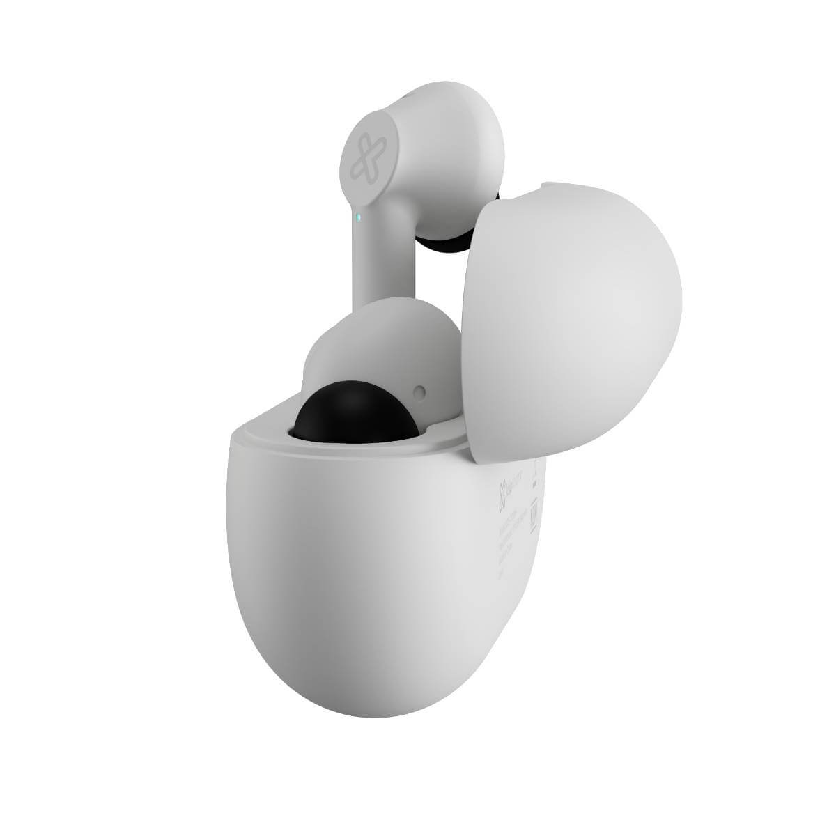 Auriculares blancos Klip Xtreme EdgeBuds KTE-755WH sobre fondo blanco