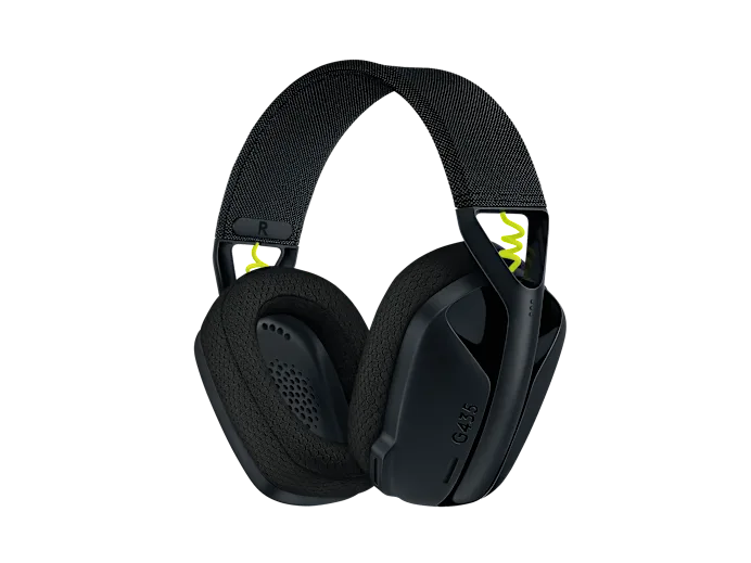 Vista frontal angular oficial limpia de Logitech G435 Black and Neon Yellow