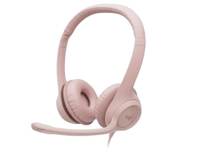 Vista frontal oficial limpia de Logitech H390 USB Rose