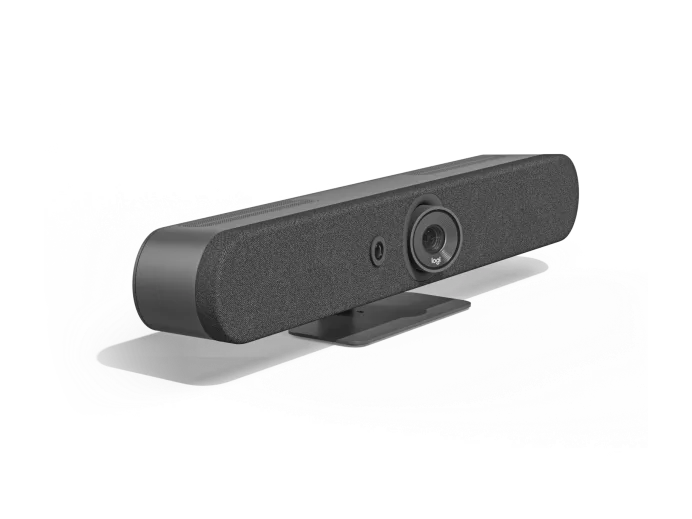 Vista angular oficial limpia de Logitech Rally Bar Mini Graphite
