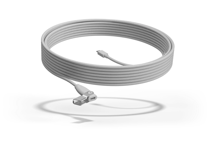 Vista oficial limpia del cable Logitech Rally Mic Pod Extension Cable de 10 m con clip