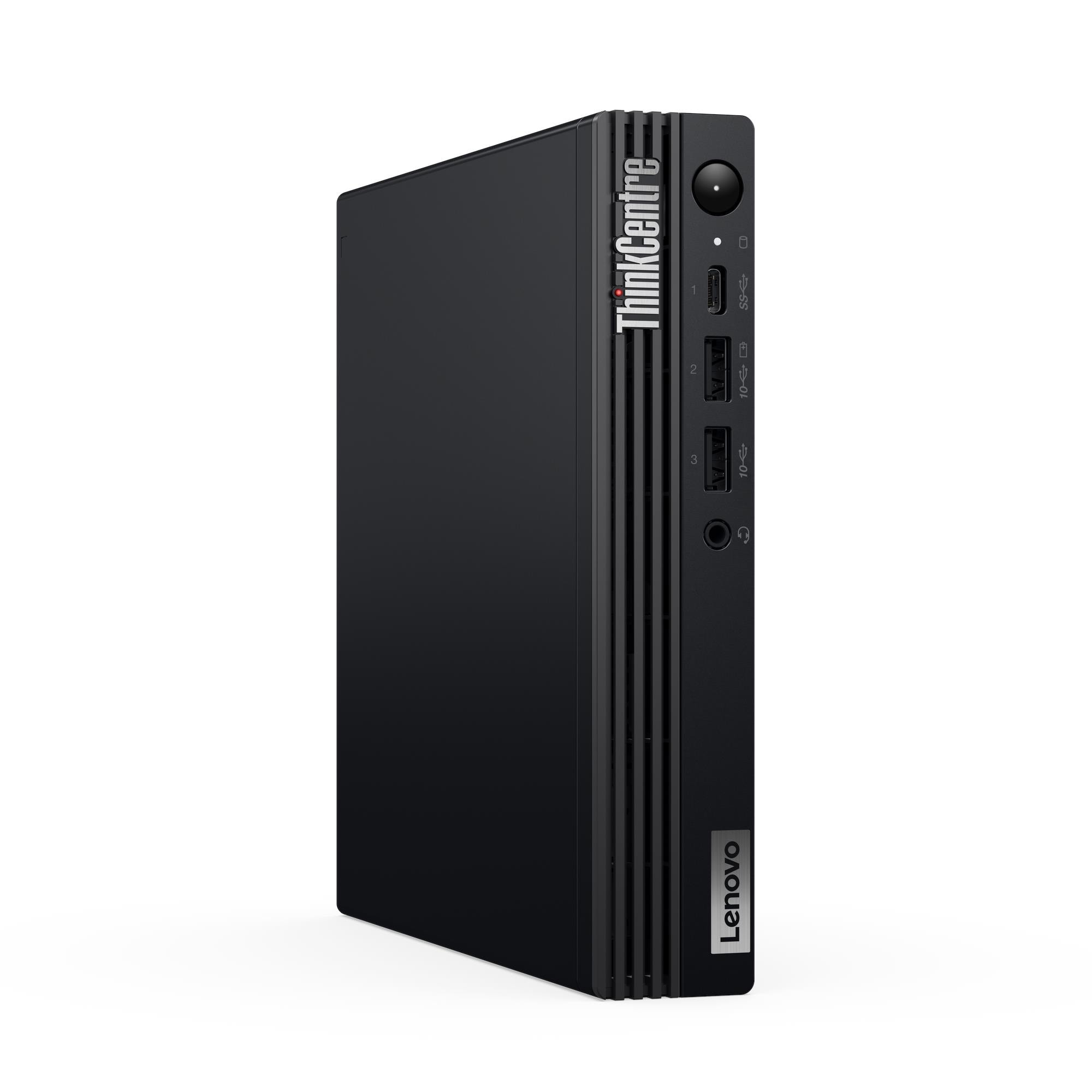 Vista frontal lateral oficial de familia del Lenovo ThinkCentre M70q Gen 5 Tiny