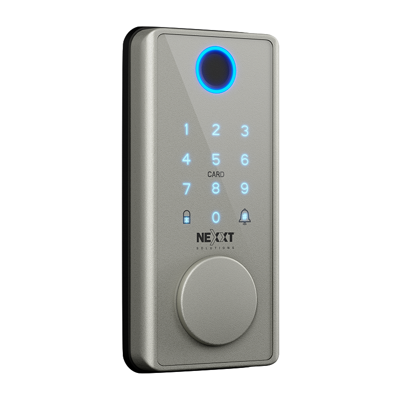 Vista limpia de la cerradura inteligente Wi-Fi Nexxt Home de acero inoxidable