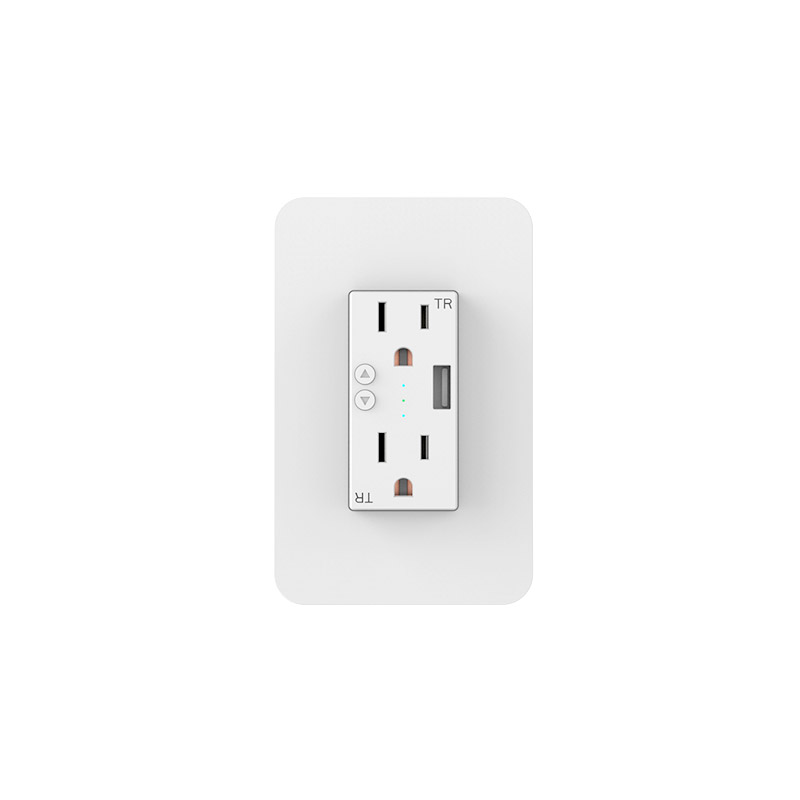 Vista limpia del tomacorriente inteligente Nexxt Home con puerto USB
