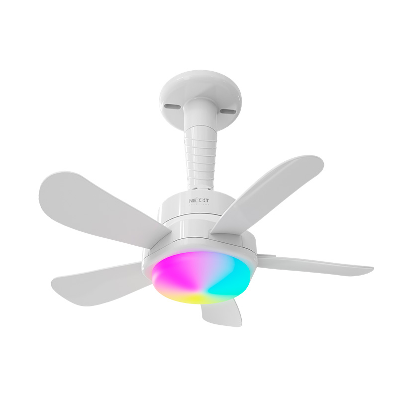 Vista limpia del ventilador inteligente Nexxt Home con luz RGB