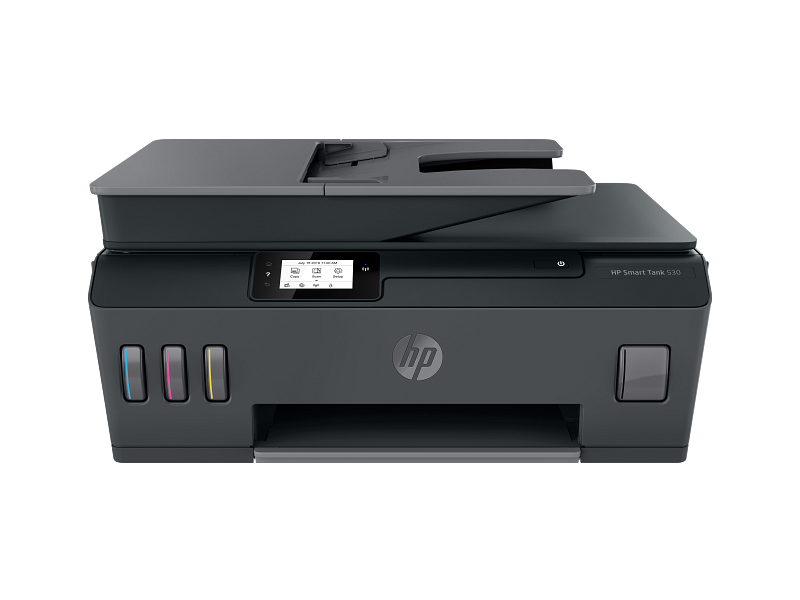 Vista frontal oficial de la impresora HP Smart Tank 530 con alimentador automático de documentos