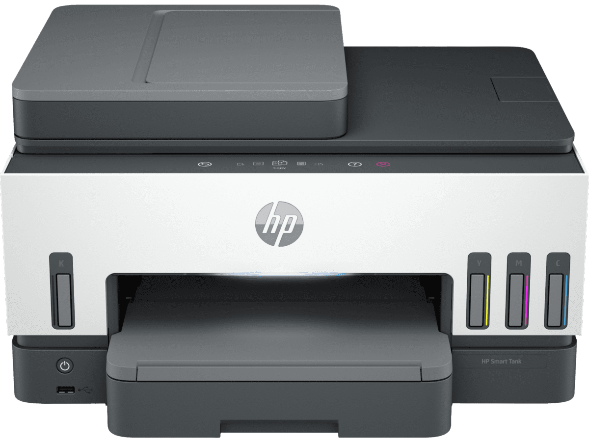 Vista frontal oficial de la impresora HP Smart Tank 790 con alimentador automático de documentos