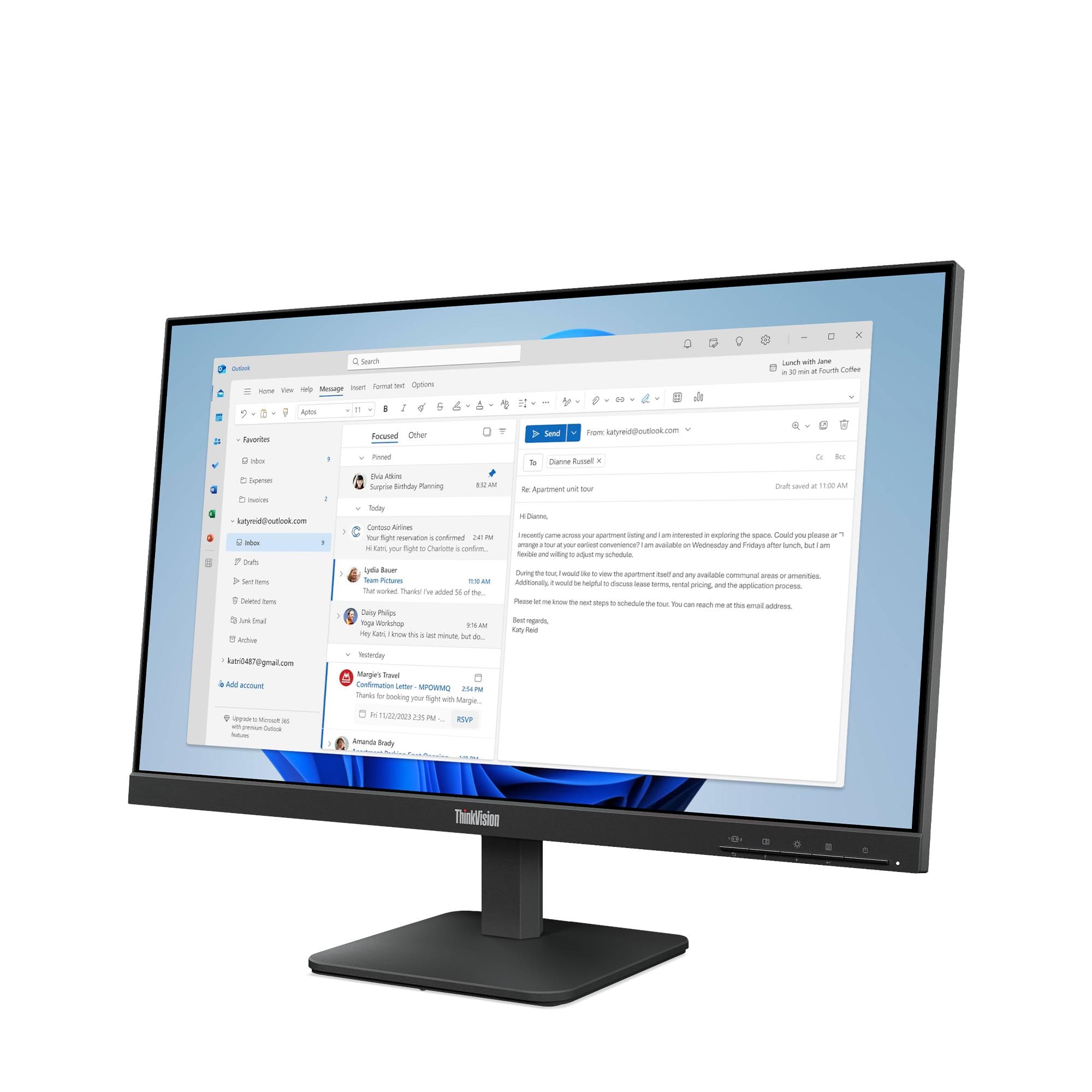 Vista frontal angular oficial del monitor Lenovo ThinkVision S24-4e