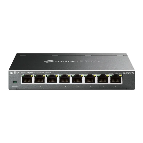 Vista oficial frontal del switch TP-Link TL-SG108E de ocho puertos