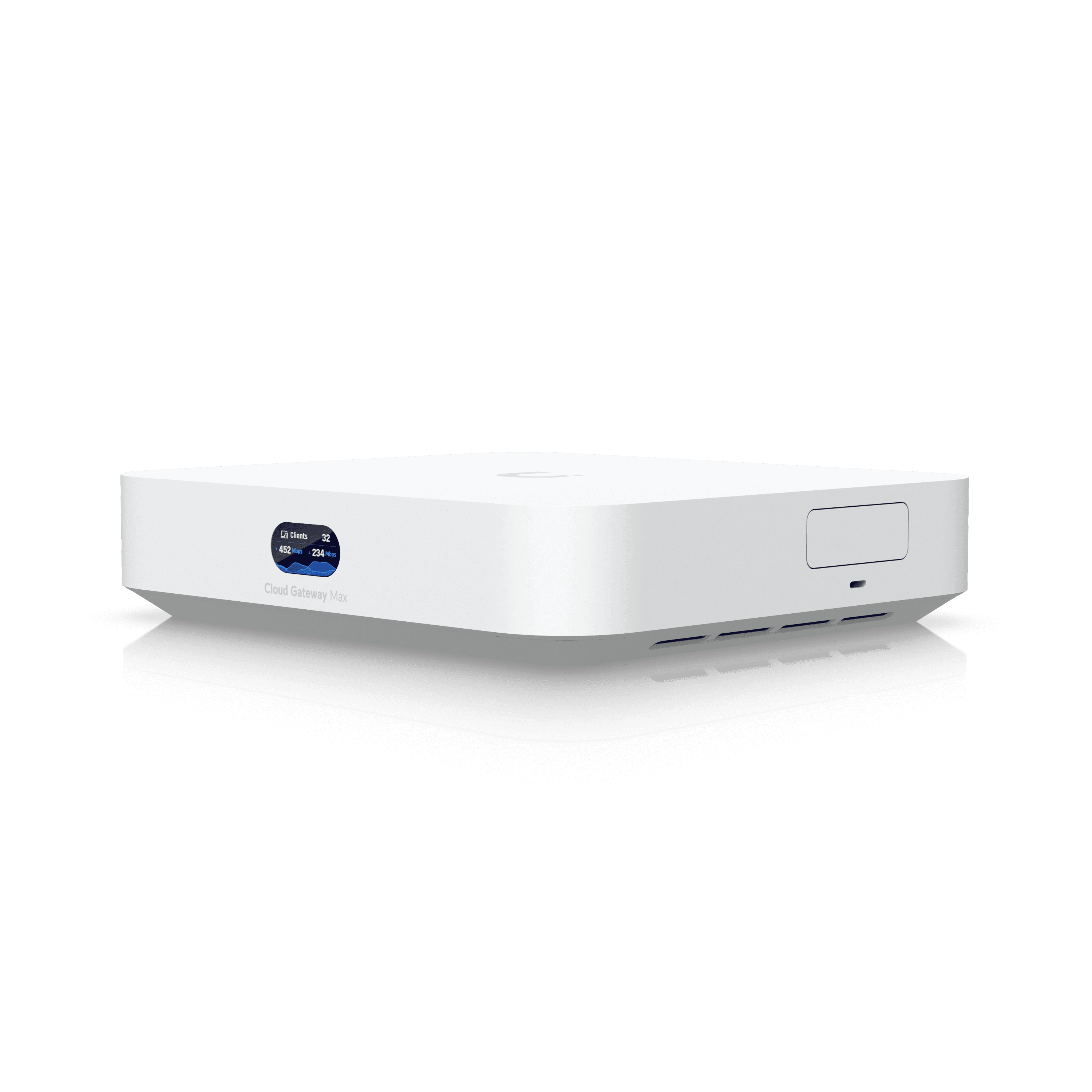 Vista angular limpia de Ubiquiti Cloud Gateway Max