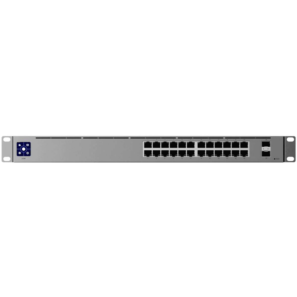 Vista frontal limpia del Ubiquiti Switch 24 USW-24