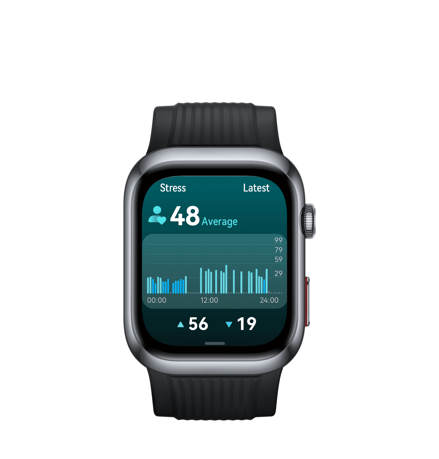 Vista frontal limpia del HUAWEI WATCH D2 negro
