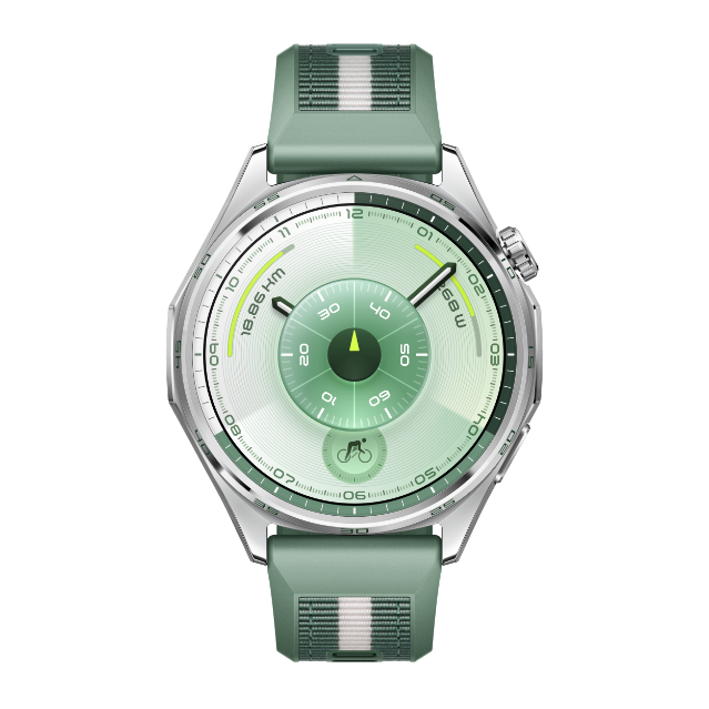 Vista frontal limpia del HUAWEI WATCH GT 6 de 46 mm verde