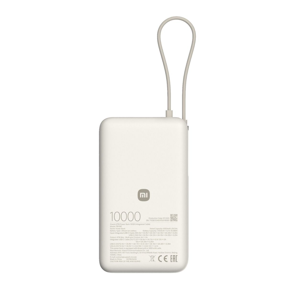 Vista limpia de la Xiaomi 67W Power Bank 10000 en color Tan